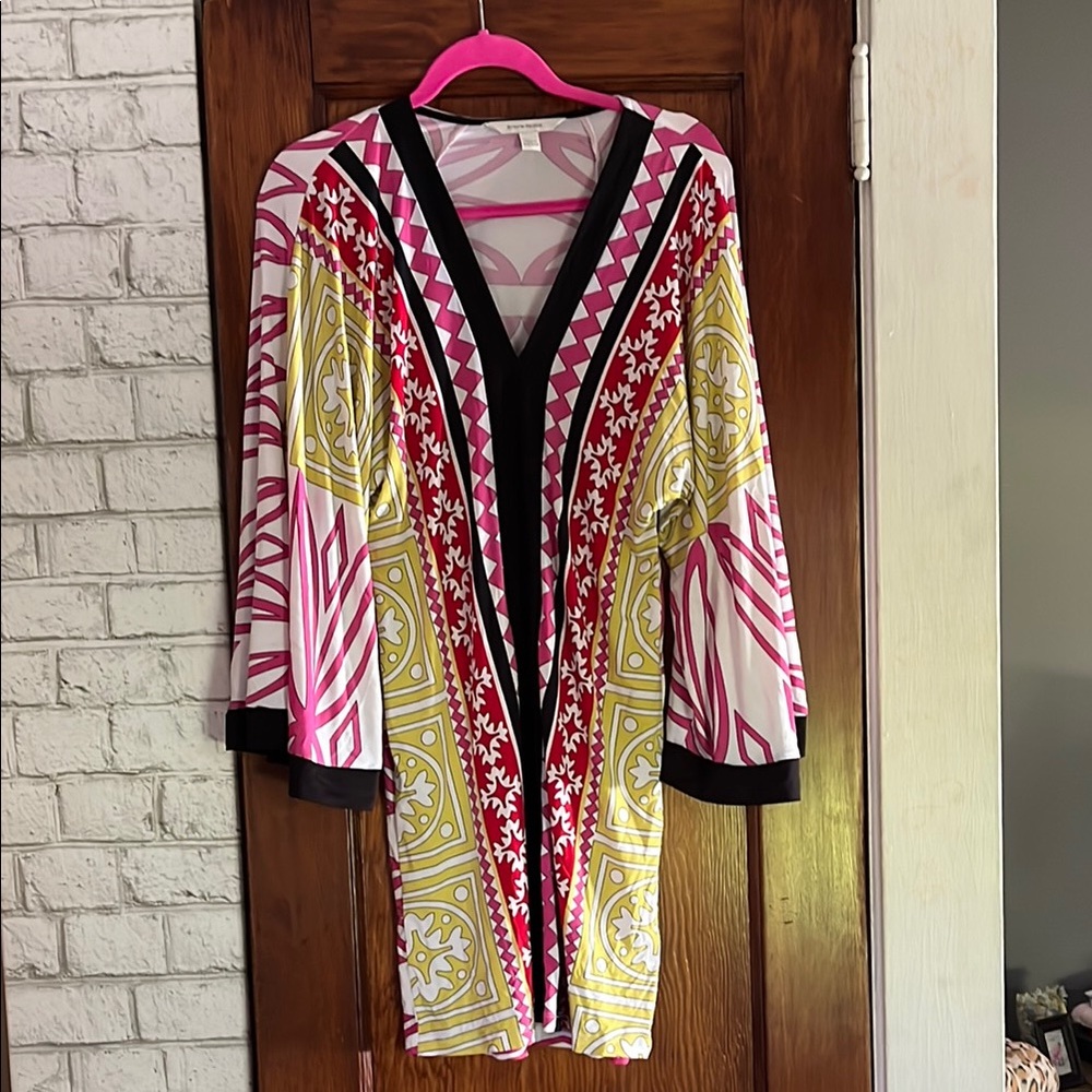Boston Proper Vibrant Multicolor Patterned Dress w bell sleeve